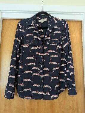 Navy leopard print button down shirt from LOFT